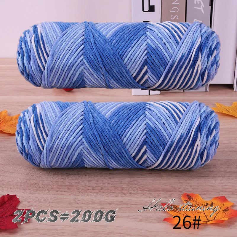 2 PCs Colorful 5-Strand Dyed Milk Cotton Baby Yarn DIY Scarf