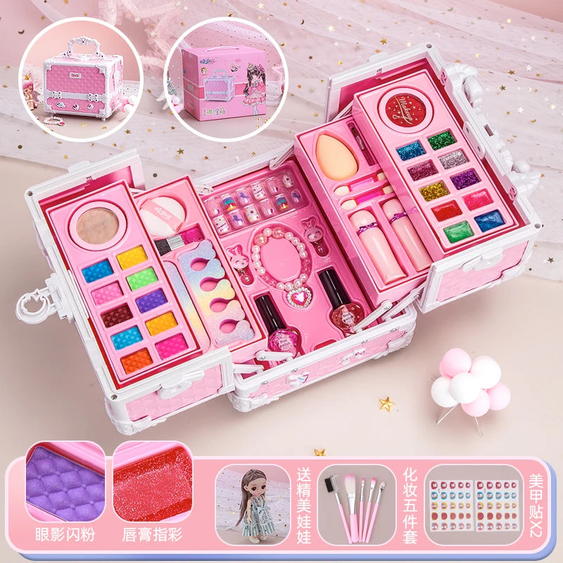 Kids Washable Makeup Kit for Girls Safe Real Cosmetics Set for Toddlers Princess Birthday Gift Toy