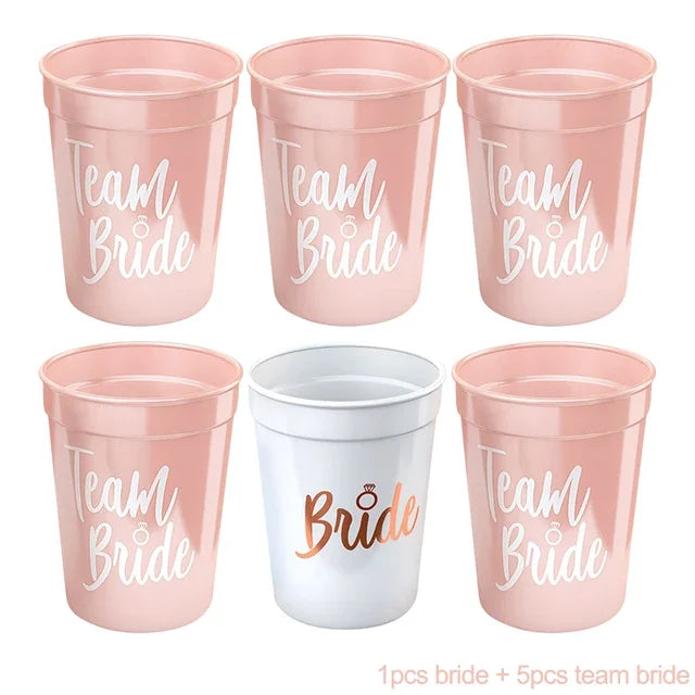 Bachelorette Party Team Bride Plastic Drinking Cups Set for Bridal Shower and Hen Party Supplies