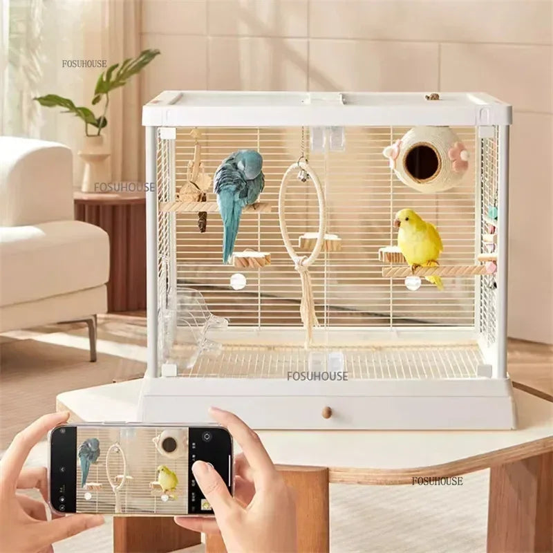 Home Luxury Parrot Cage Pet Breeding CagePanoramic Glass High-definition Transparent Bird Cages Outdoor Portable Budgie Cage W