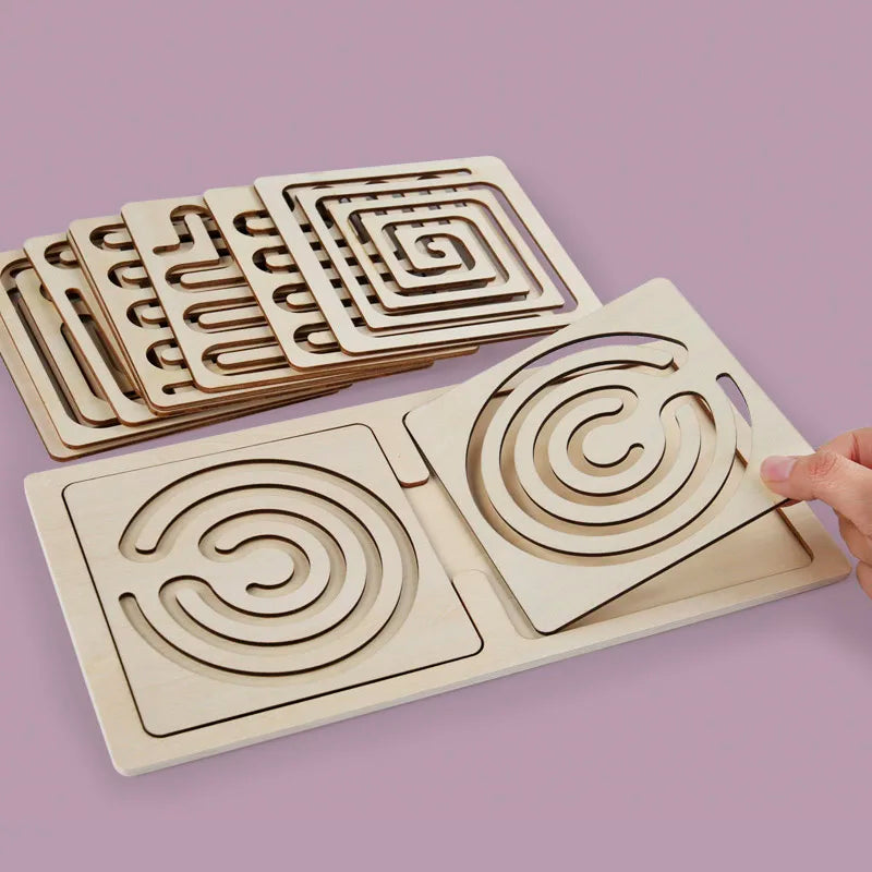 Children's Left Right Brain Puzzle Pen for Movement Trajectory Control and Hand Eye Coordination Training Educational Wooden Toy for Ages 3 to 6