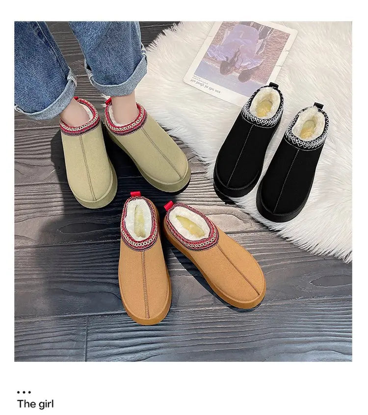Women's Wool Slippers Warm Sheepskin Platform Shoes 2024