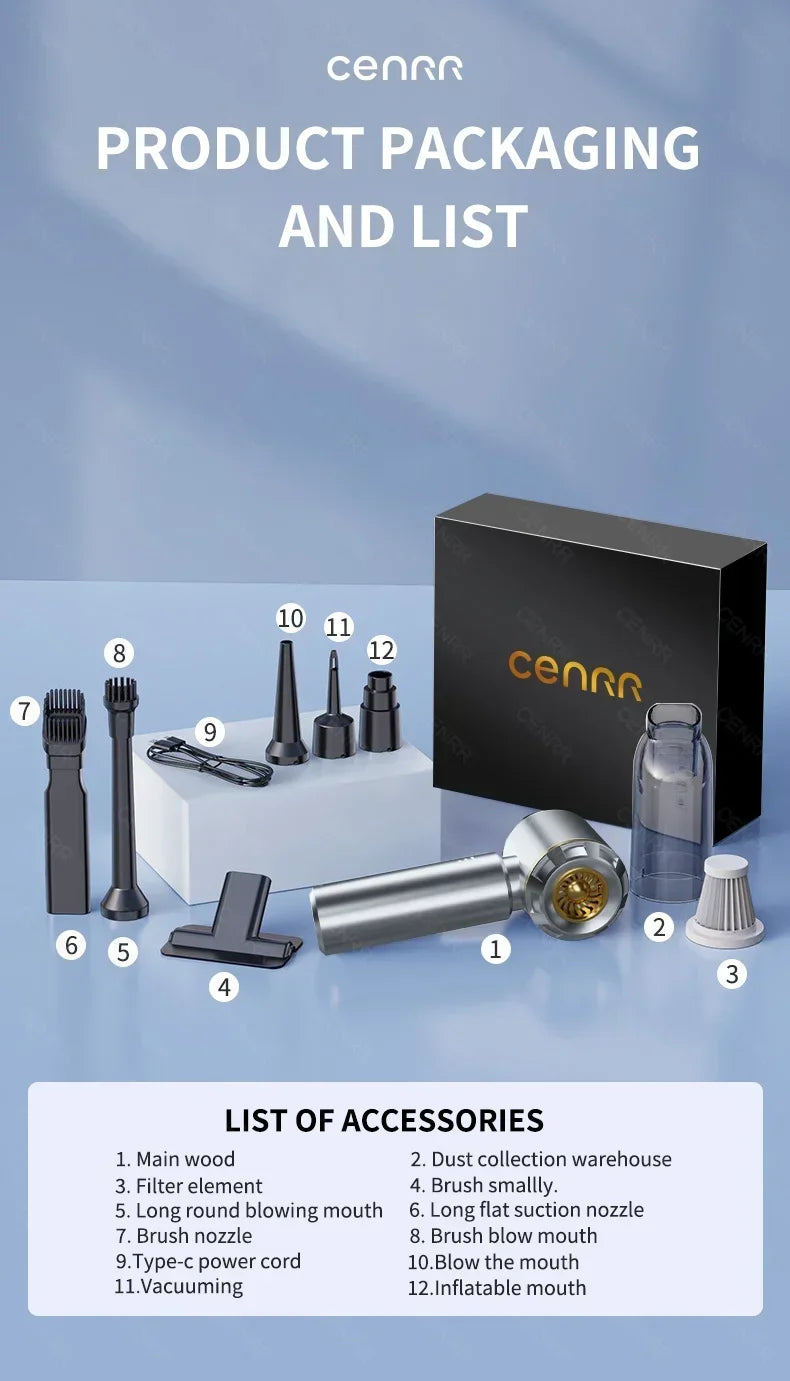 CENRR 360000PA Car Vacuum Cleaner Strong Suction Cordless