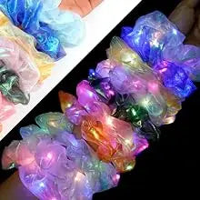 10 Pack LED Glow Hair Scrunchies Light Up Elastic Hairbands for Neon Parties and Celebrations