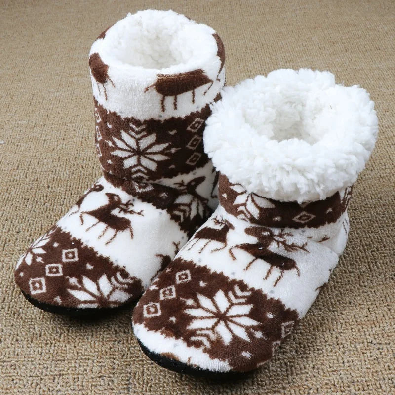 Winter Socks Shoes Woman Christmas Elk Slippers Warm Plush