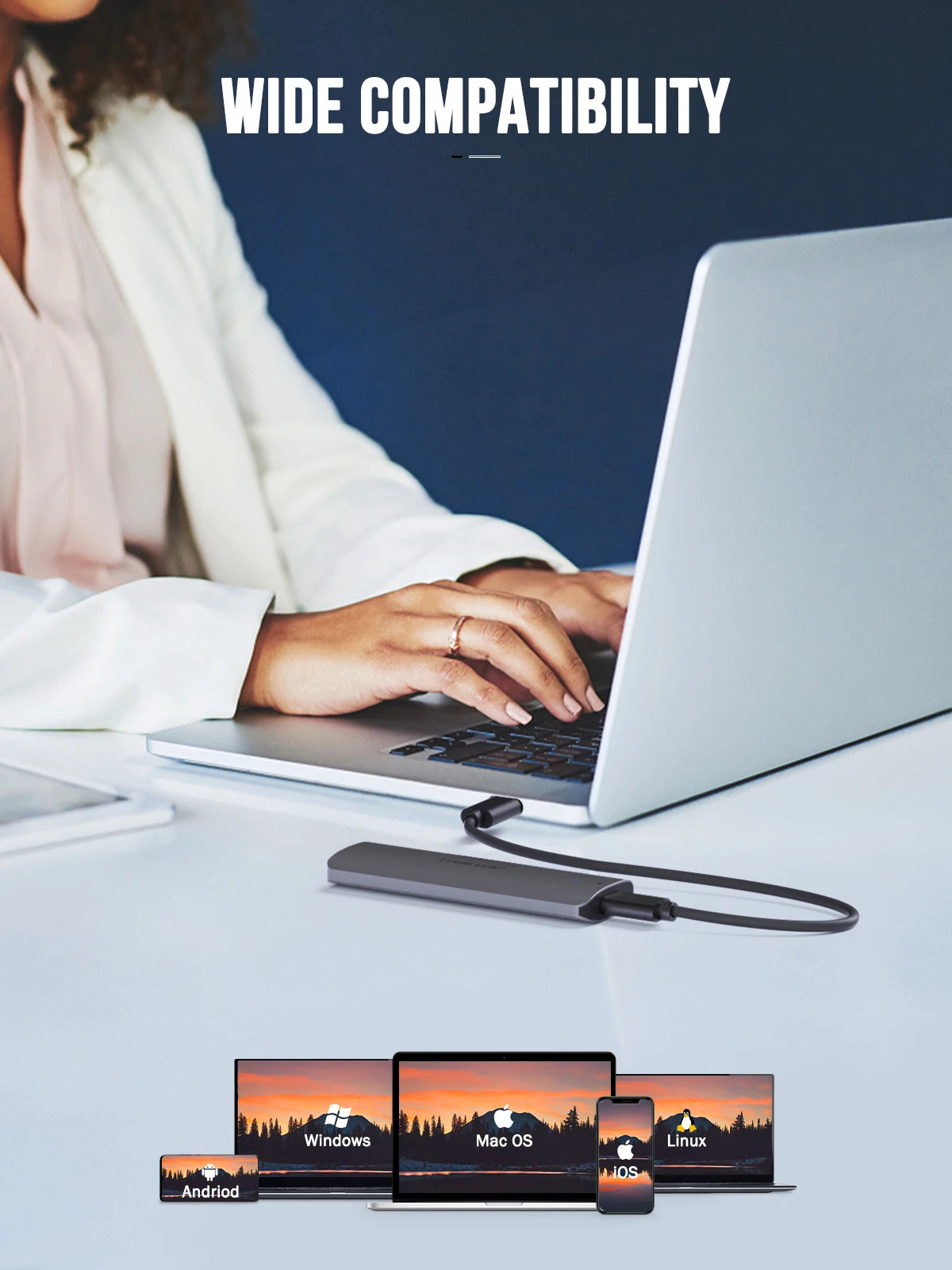 Lemorele M.2 NVMe SSD Enclosure USB 3.1 10Gbps PCIe External Hard Drive Case for M/B+M Key SSDs