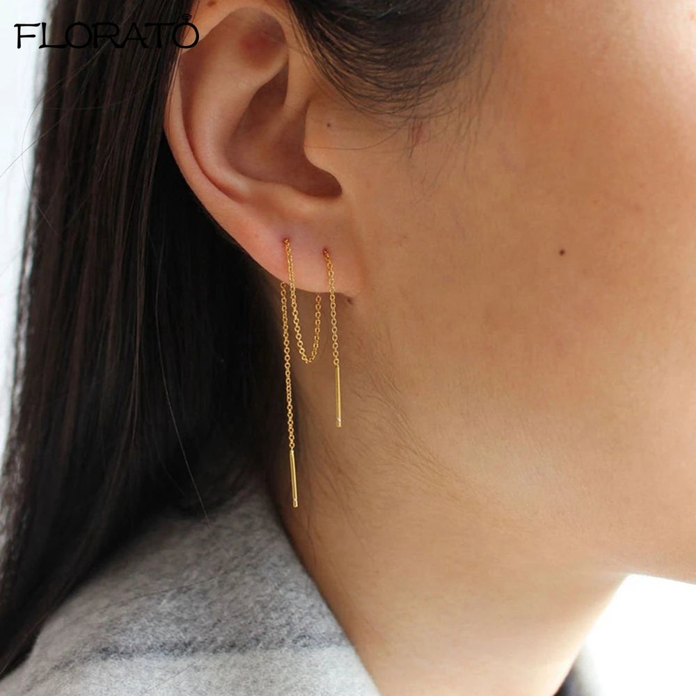 Charming 925 Sterling Silver Long Chain Threader Earrings for Women Fashion Jewelry