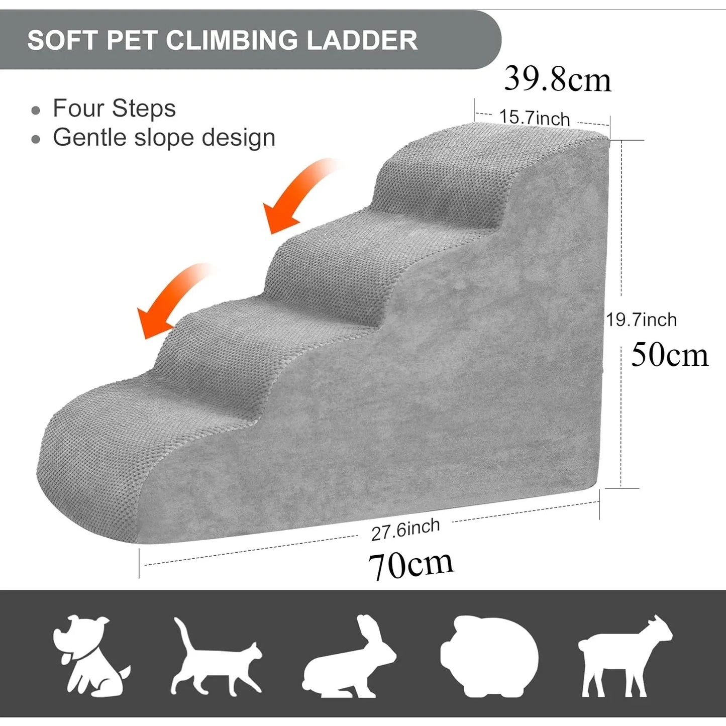 Pet Stairs for Large Dogs and Cats High Density Soft Foam Extra Wide Non-Slip Steps for High Beds and Couches