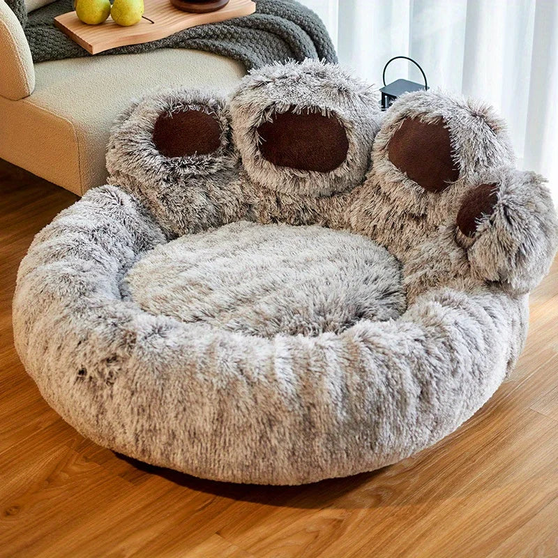 Dog Bed Cat Pet Sofa Cute Bear Paw Shape Cozy Fluffy Cushion