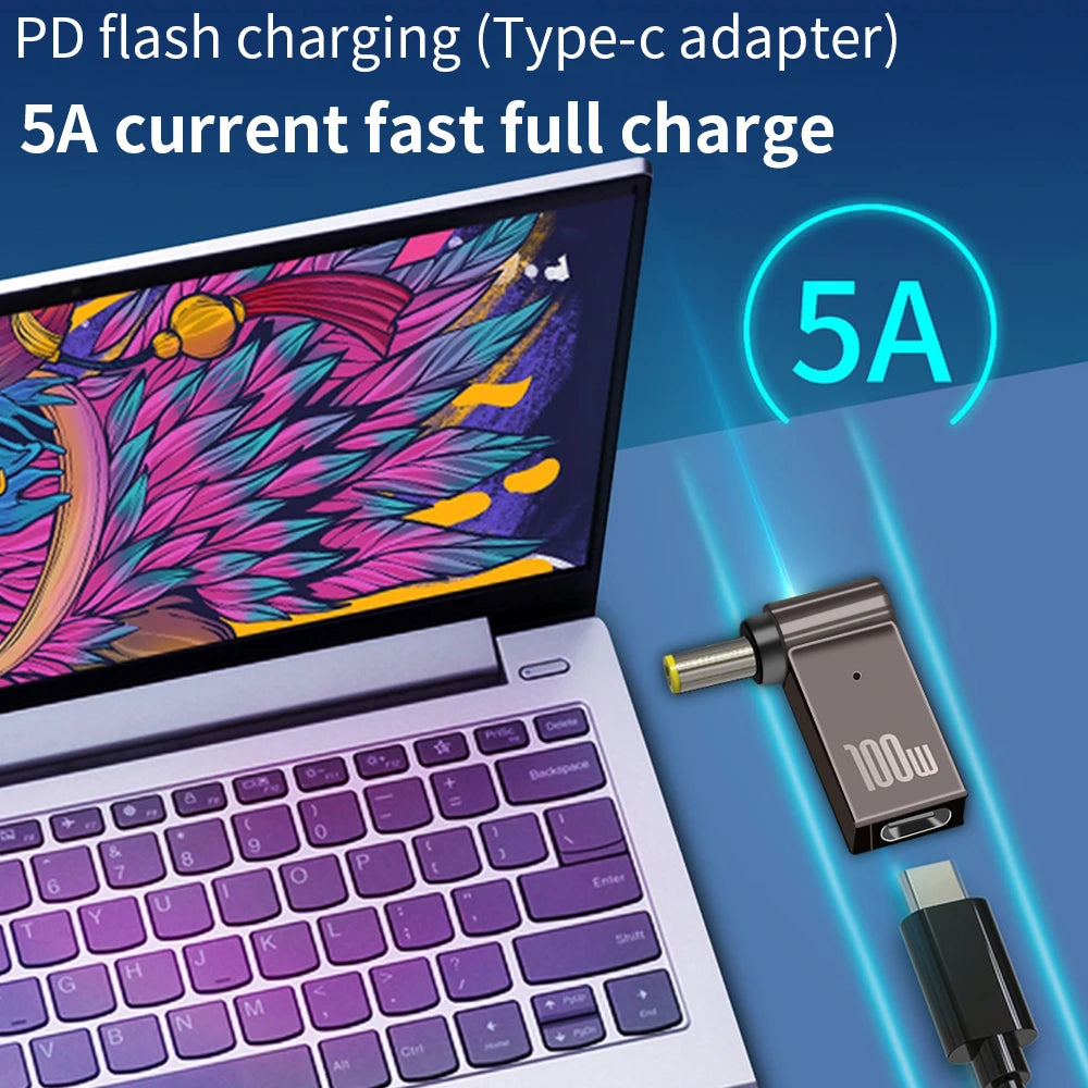 PD 100W Laptop Power Charger Adapter 5A 20V Type-C to DC Plug for Lenovo HP DELL