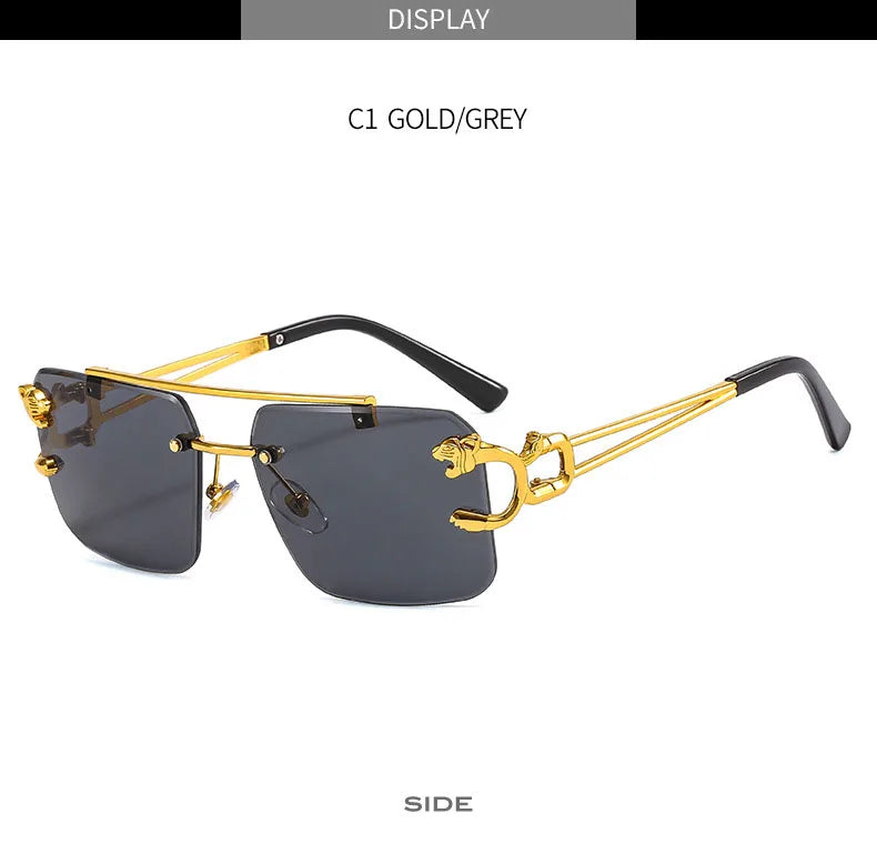 SHAUNA Fashion Metal Leopard Rimless Sunglasses UV400 Shades