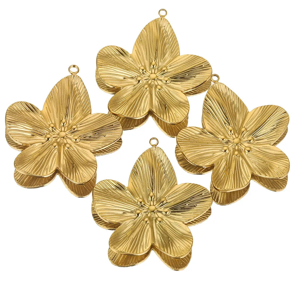 5PCS/LOT Stainless Steel Charms Large Flower Charm PVD Gold Plated Jewelry for Earring Necklace Bracelet Making