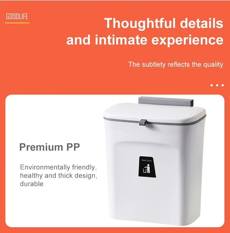 7L 9L Wall Mounted Trash Can with Lid for Kitchen and Bathroom Stylish Waste Bin Eco-Friendly Design