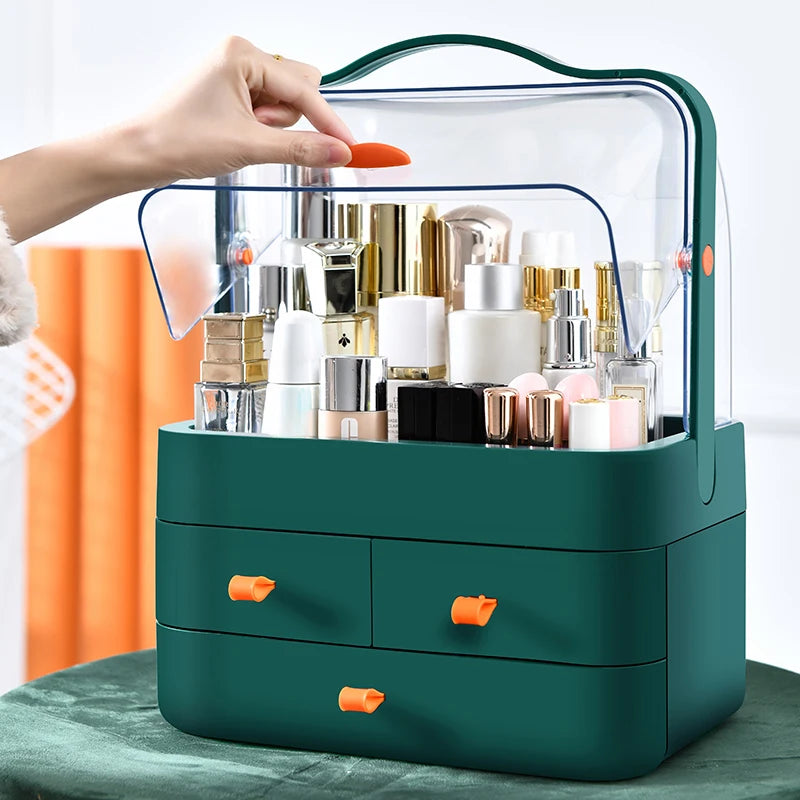 Dust Proof Desktop Makeup Organizer with Drawer for Skincare and Cosmetics Storage