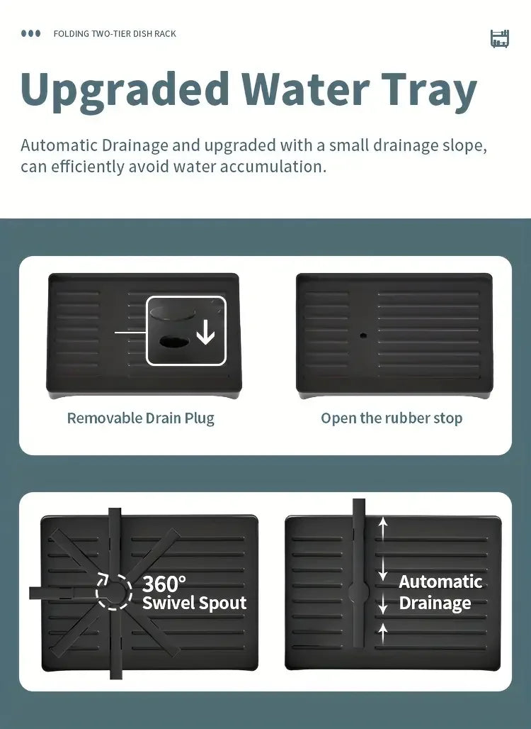 2 Tier Large Stainless Steel Dish Drying Rack with Drainboard for Kitchen Counter - Multifunctional Dish Drainer for Plates and Cups