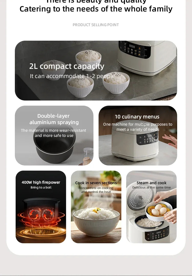 MultiCooker Electric Rice Cooker – Versatile 2L Non-Stick Cooking Machine