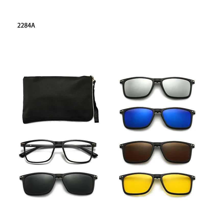 6 In 1 Spectacle Frame Men Women with Clip On Polarized Sunglasses