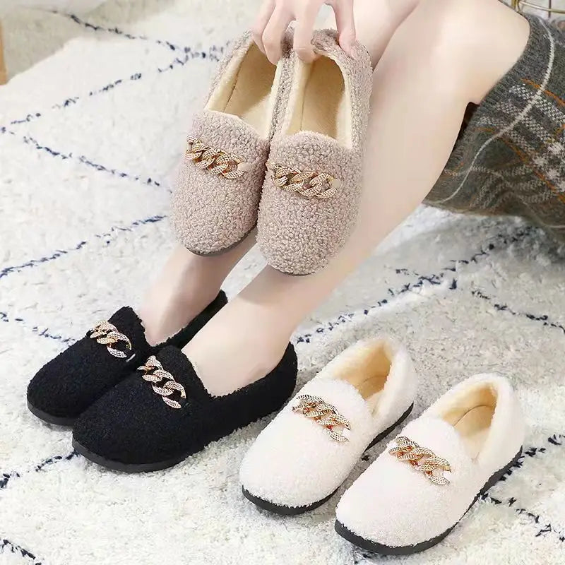 Womens Slippers Warm Plush Lining Slip On Moccassins 2023
