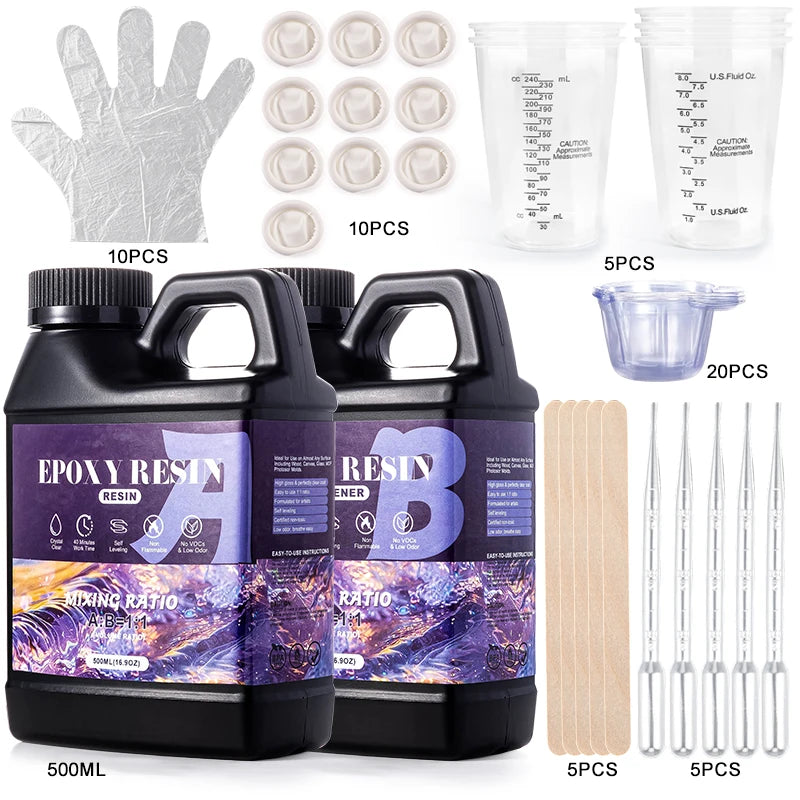 1:1 Ratio Crystal Clear Epoxy Resin Kit Anti-Yellowing Formula for DIY Jewelry and Resin Art