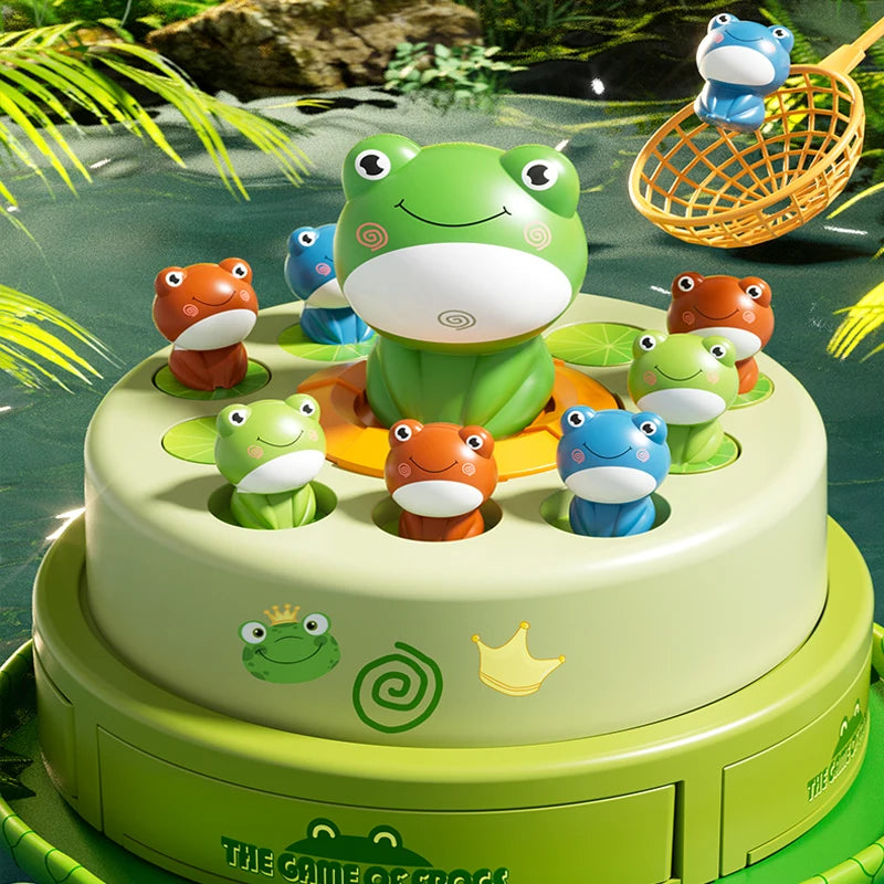 Montessori Launch Frog Toy for Kids Age 3 to 6 - Cartoon Flying Frog Catching Game for Sensory Development and Interactive Fun for 1 to 2 Players