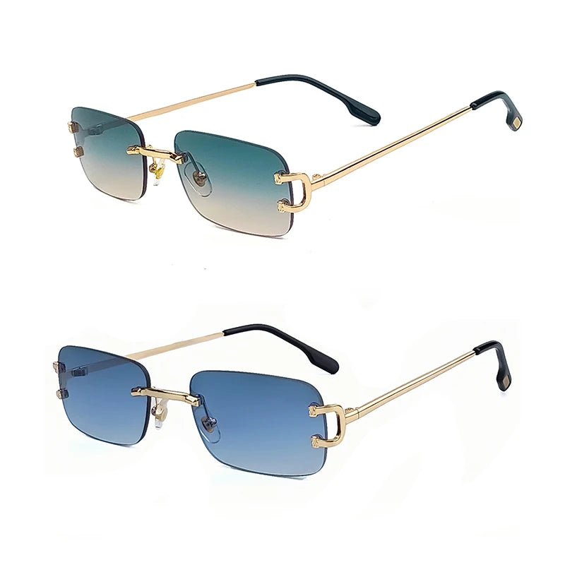 HBK Retro Rimless Small Sunglasses Gold Frame UV400 Eyewear