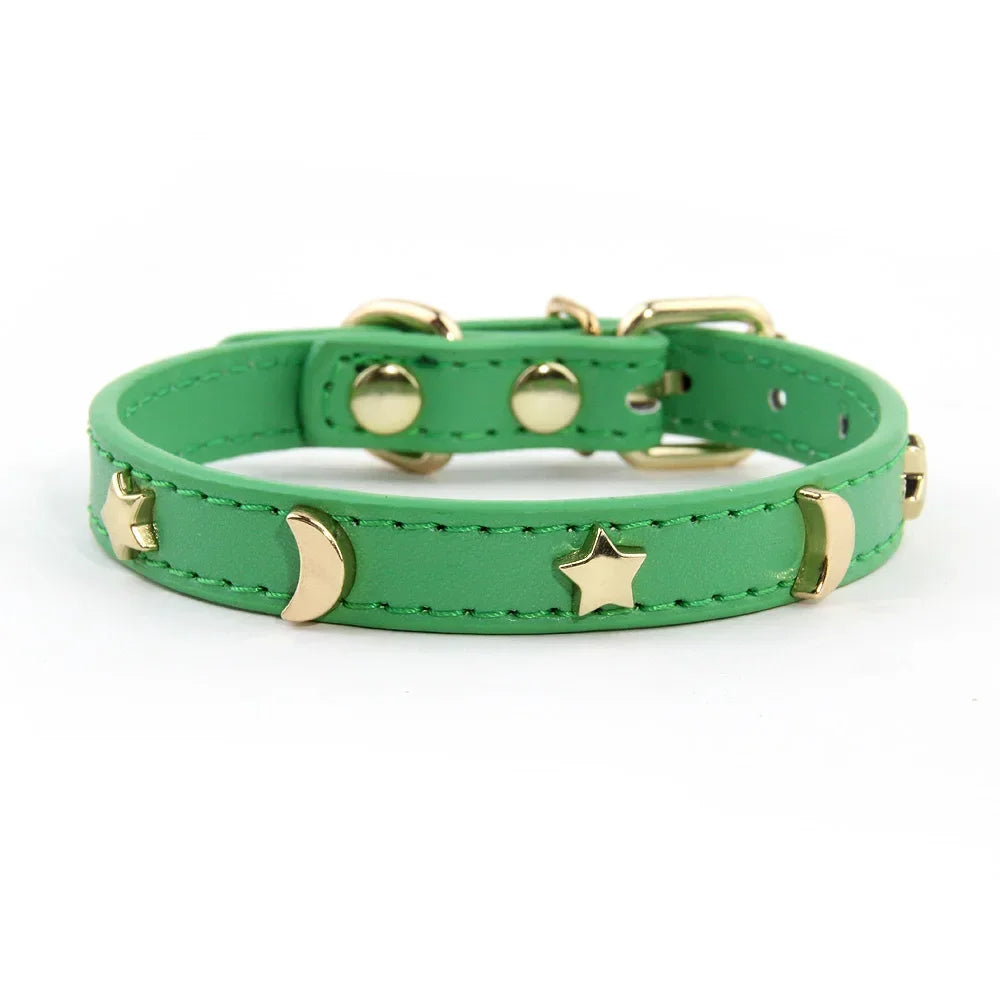 Cute Cat Collar Soft Leather Pet Collars For Small Dog Kitten Puppy Necklace Cat Accessories Star Moon Rivets Decoration XS-M