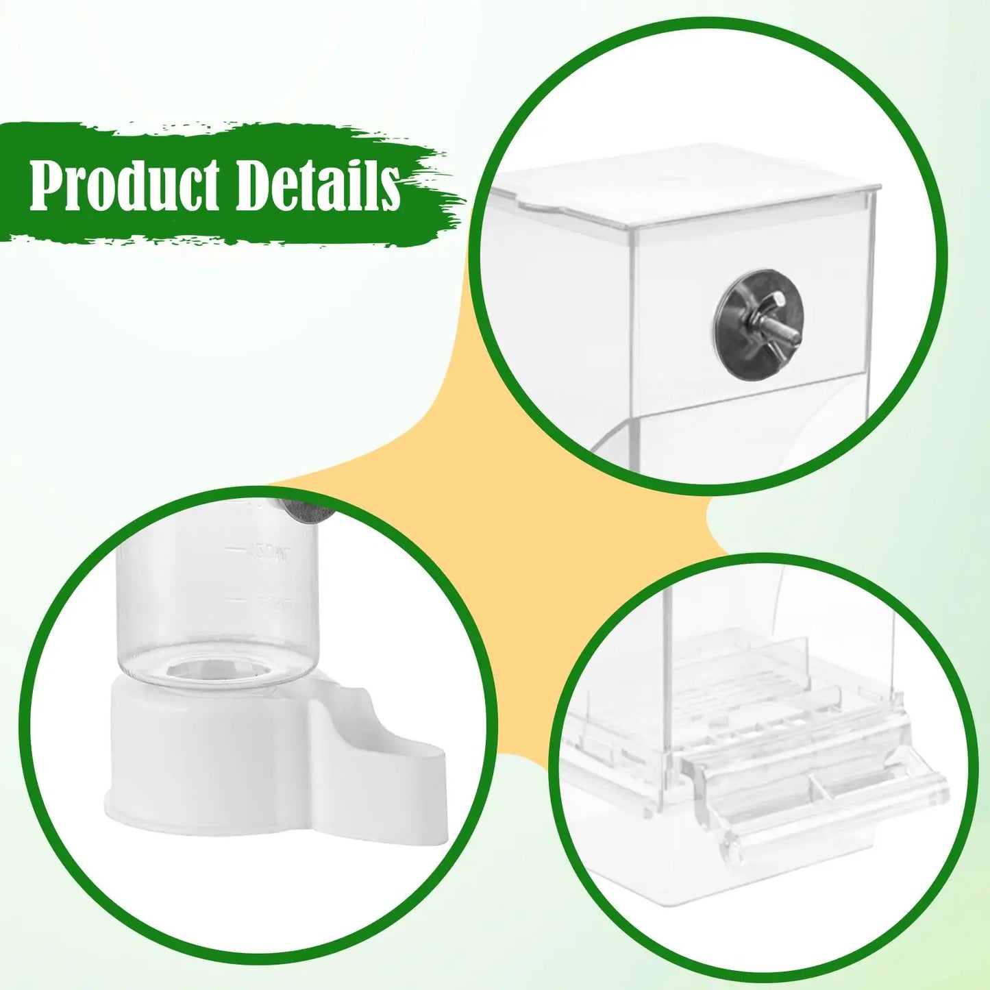 Bird Feeders and Waterer Clear Viewing Cage Accessory Food Dispenser for Canary Finch Cockatoo Cockatiel Lovebirds Budgies