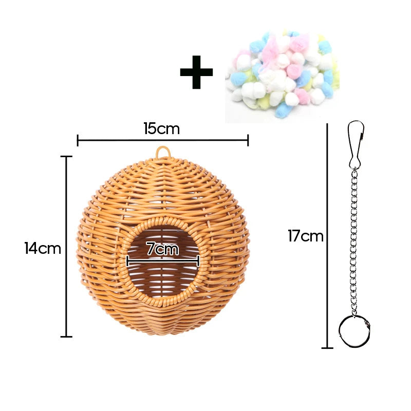 Bird Nest Fake Grass Handwoven Bird Cage House Parrot Canary Lovebird Parakeet Cockatiel Fake Hand-Woven Grass Hatching Bird Hut