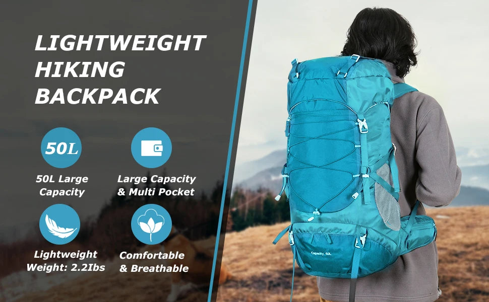 50L Travel Backpack | Hiking Pack with Rain Cover