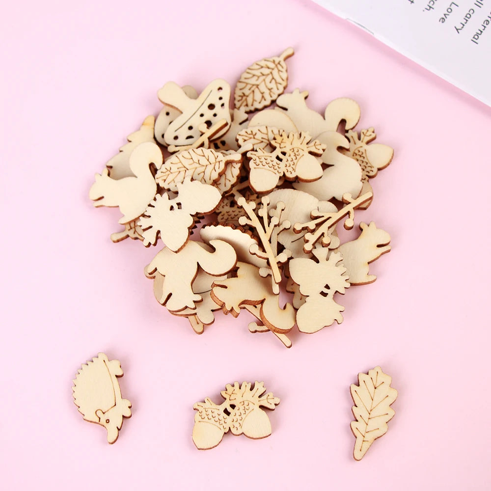 50Pcs/Pack Animal Snail Rabbit Wooden Craft Embellishments