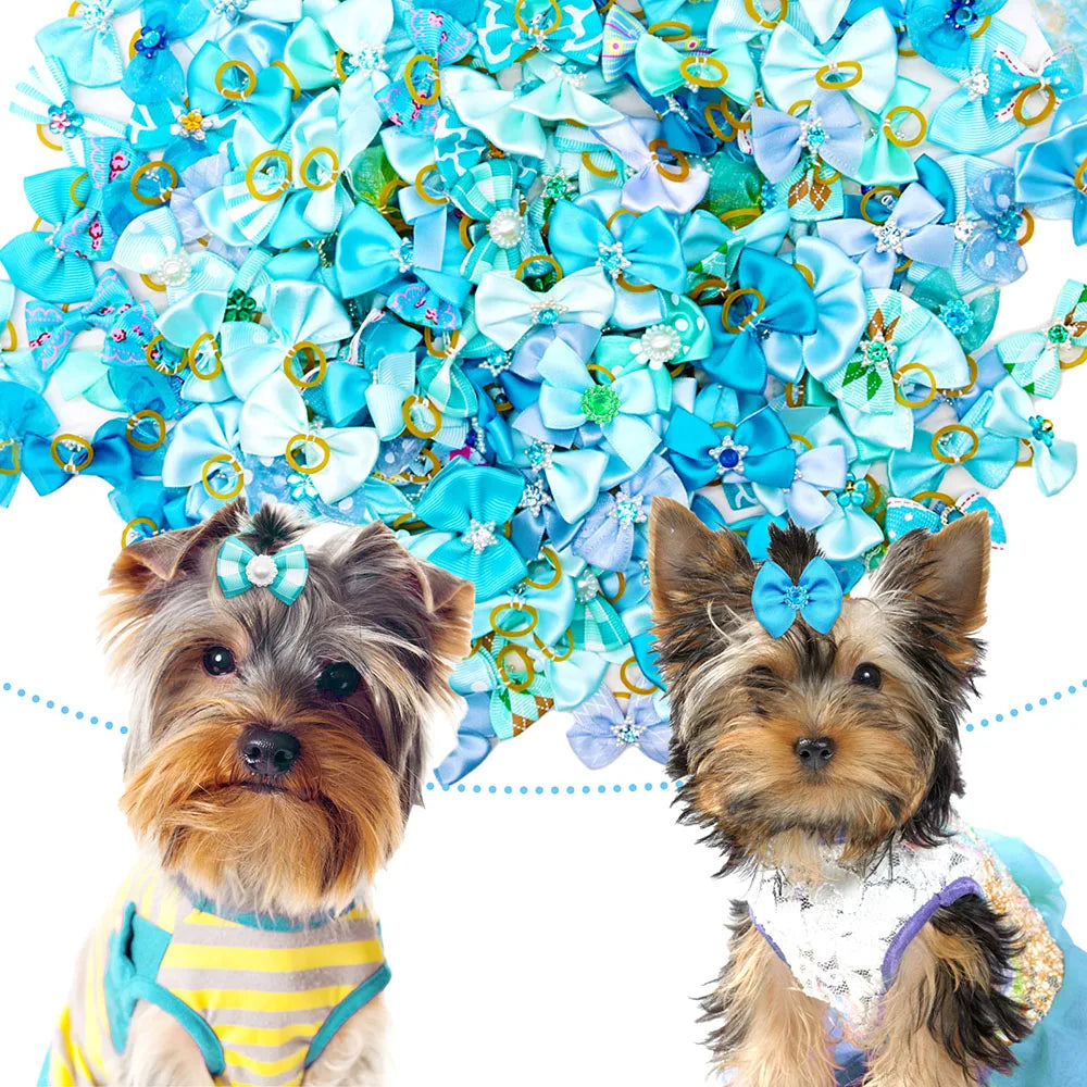 10/20PCS Diamond Puppy Bows Multi Style Dog Bows With Rubber Bands Pet Hair Accessories For Dogs Handmade Dog Hair Bows Supplies