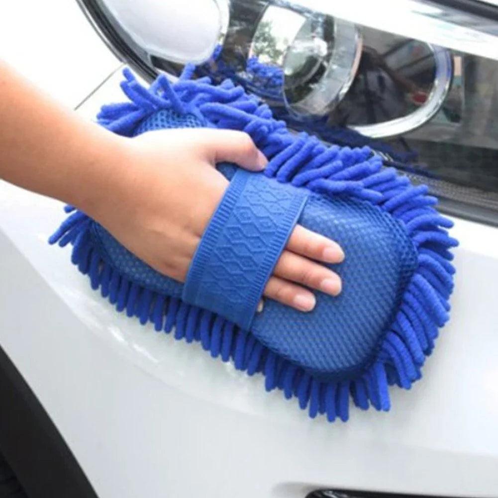 1 Pc Blue Microfiber Chenille Car Wash Sponge Cleaning Tool