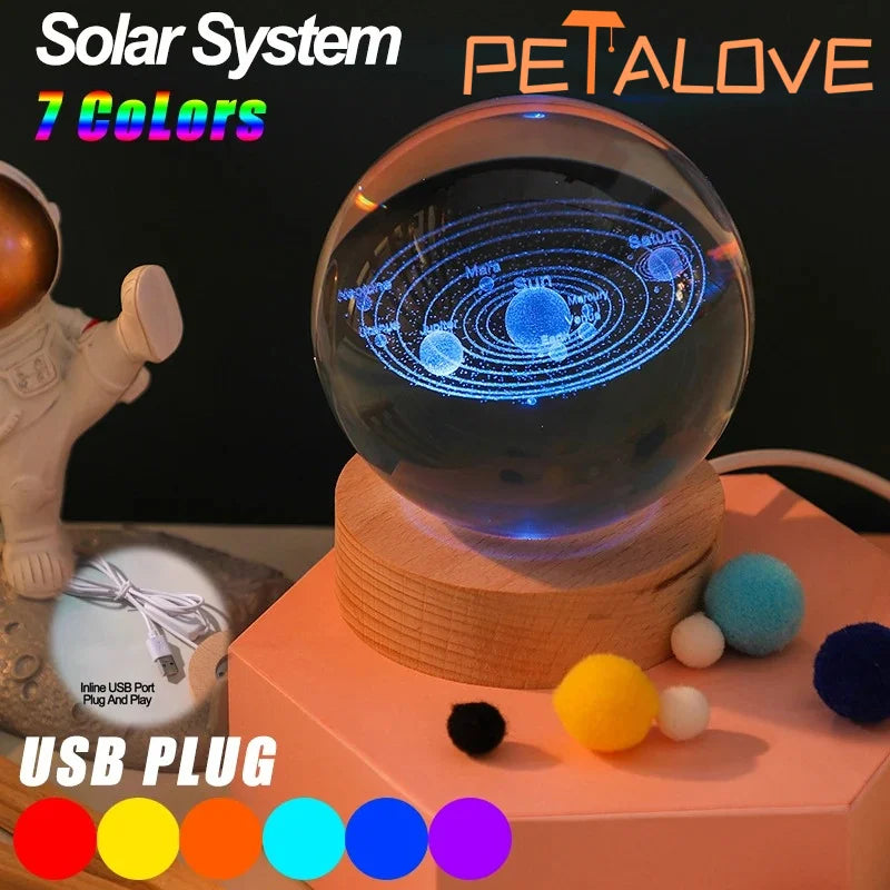 Crystal Ball LED Night Light 3D Saturn Solar System Lamp