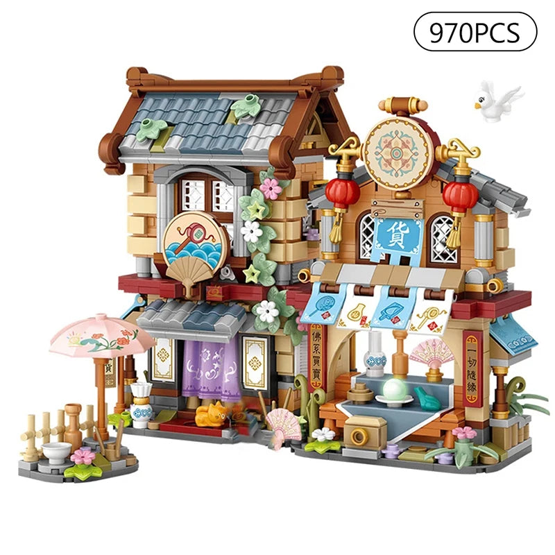 Street View Mini Building Blocks Gift Set – Izakaya Shaved Ice Shop, Takoyaki Shop, Coffee Shop and Panda Tea House