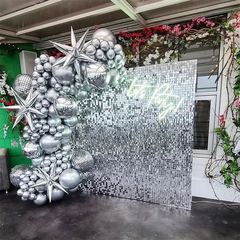 Silver Sequin Wall Backdrop Panels Set of 18 for Wedding Bridal Shower and Bachelorette Party Decorations