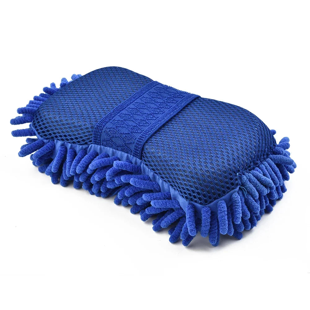 1 Pc Blue Microfiber Chenille Car Wash Sponge Cleaning Tool
