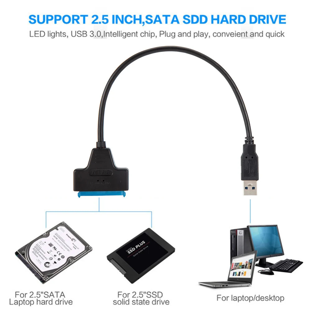 USB 3.0 2.0 SATA Adapter Up To 6 Gbps For 2.5 Inch HDD SSD