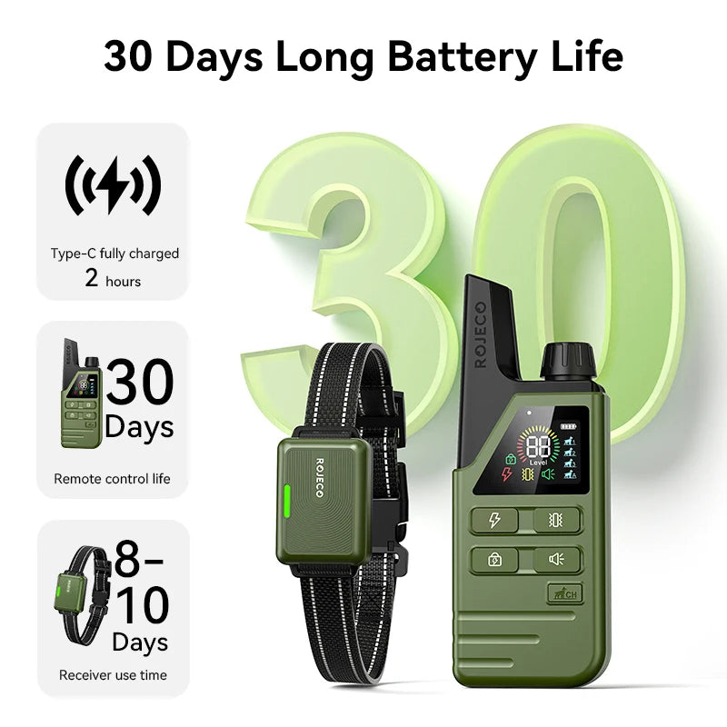 ROJECO Electric Dog Training Collar Remote Control Rechargeable Training Collar For Pet Dog Puppy Bark Control Stop Shock Collar