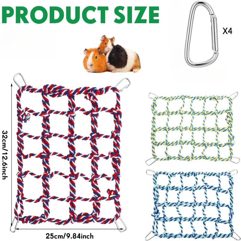 Creative Parrot Climbing Net Swing Rope Net Bird Stand Net Hamster Squirrel Hammock with Hook Hanging Climb Chewing Pet Bird Toy