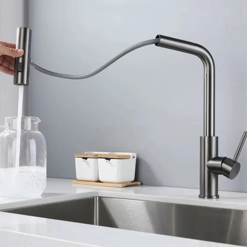 YCRAYS Black Kitchen Faucets Gray Pull Out Sprayer Tap