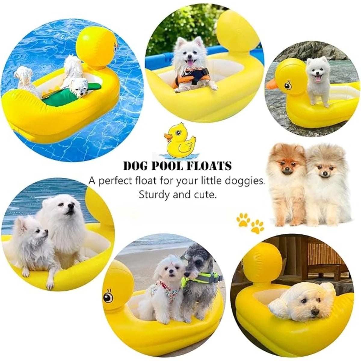 2in1 Dogs Pool Float Inflatable Foldable Pvc Dog Swimming Pool Yellow Duck Float for 22 Lb Pets Summer Pool Interactive Pet Toys