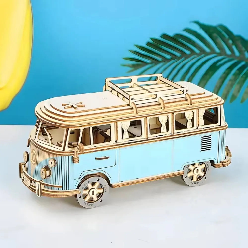3D Puzzle Toy Wooden Car Style House Model for Parent Child Interactive Learning DIY Gift