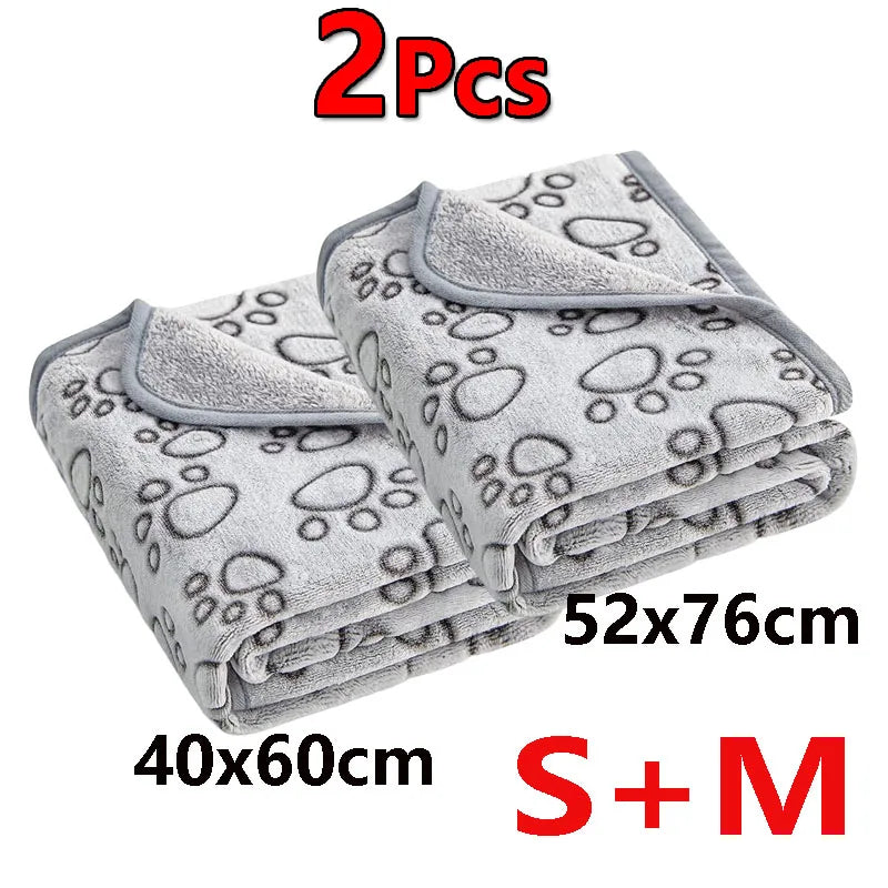 2PCS Soft Fluffy High Quality Pet Blanket Cute Cartoon Pattern Paw Print Dog Pet Mat Warm and Comfortable Blanket for Cat Dogs