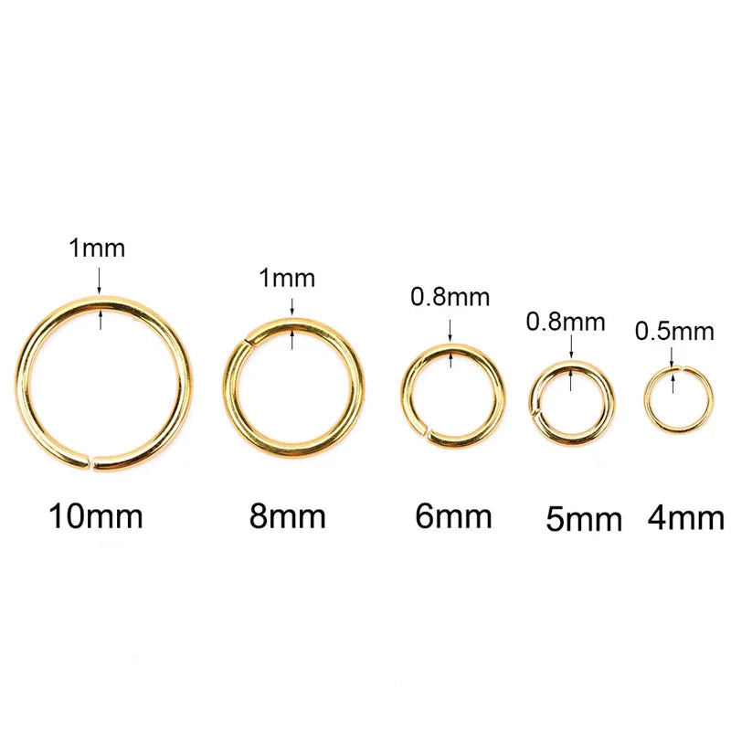 100pcs PVD Stainless Steel Open Jump Rings 3-10mm Set for DIY Jewelry