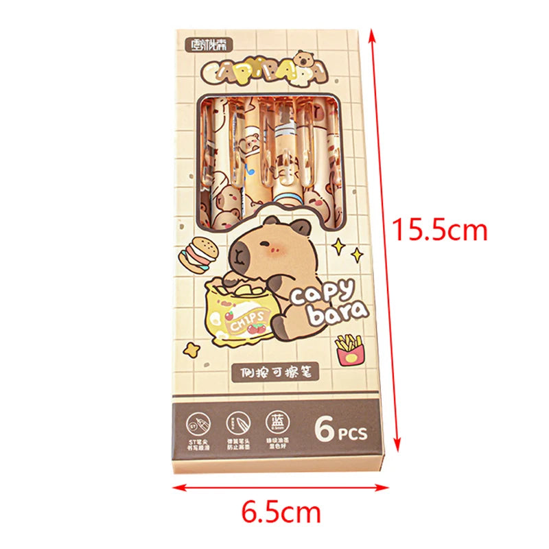 6Pcs Cute Capybara Gel Pens Kawaii Quickly-Drying Erasable Set