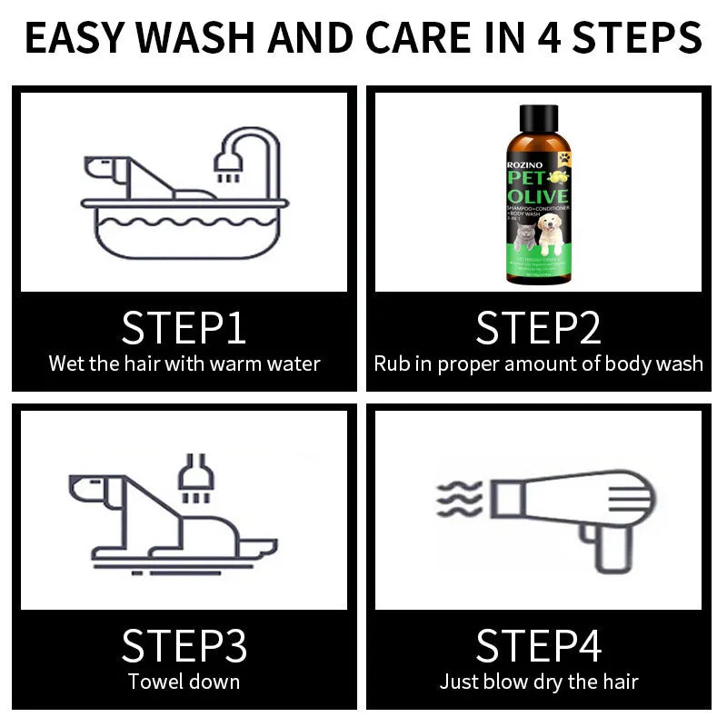 Pet Shampoo and Conditioner -based Olive Shower Gel Does Not Contain Harmful Substances Suitable for Pet Cats and Dogs