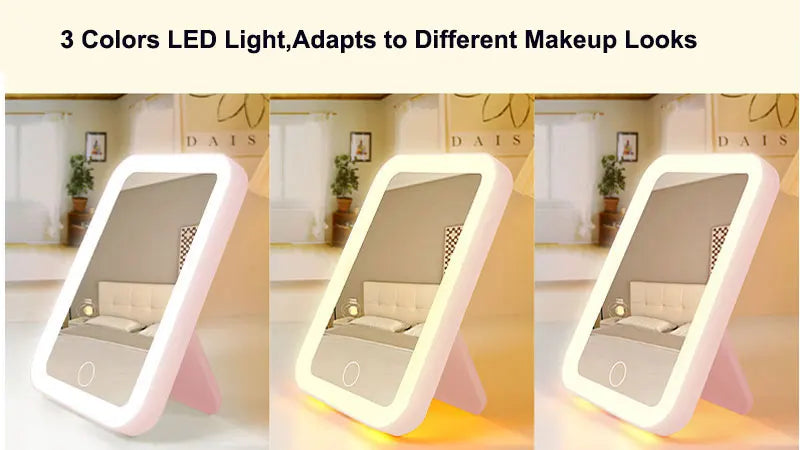 Portable LED Makeup Mirror with Touch Screen and Dimmable Lighting - 3 Color Options for Flawless Application