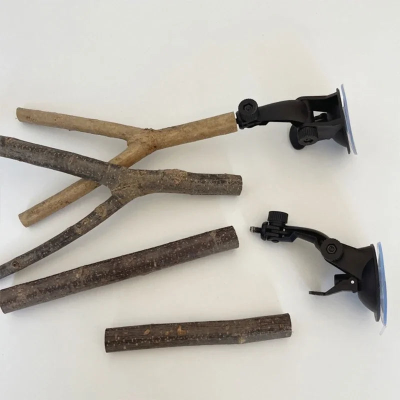 new Parrot Perch Birdcage Accessories Perches Stand Wood Perch Suction Cup Bird Toy