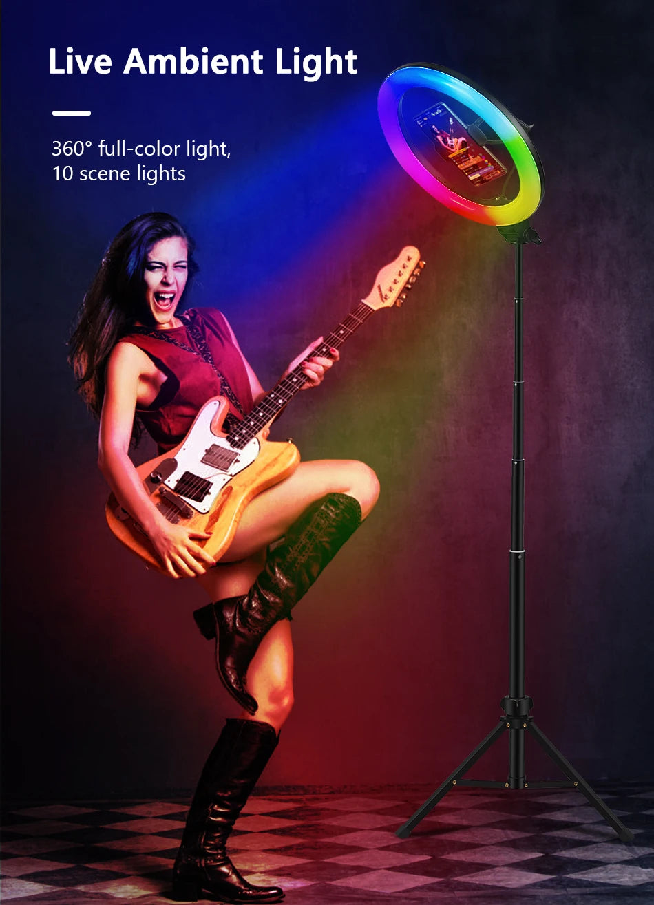 10in 26cm RGB Selfie Ring Light with Tripod Phone Holder