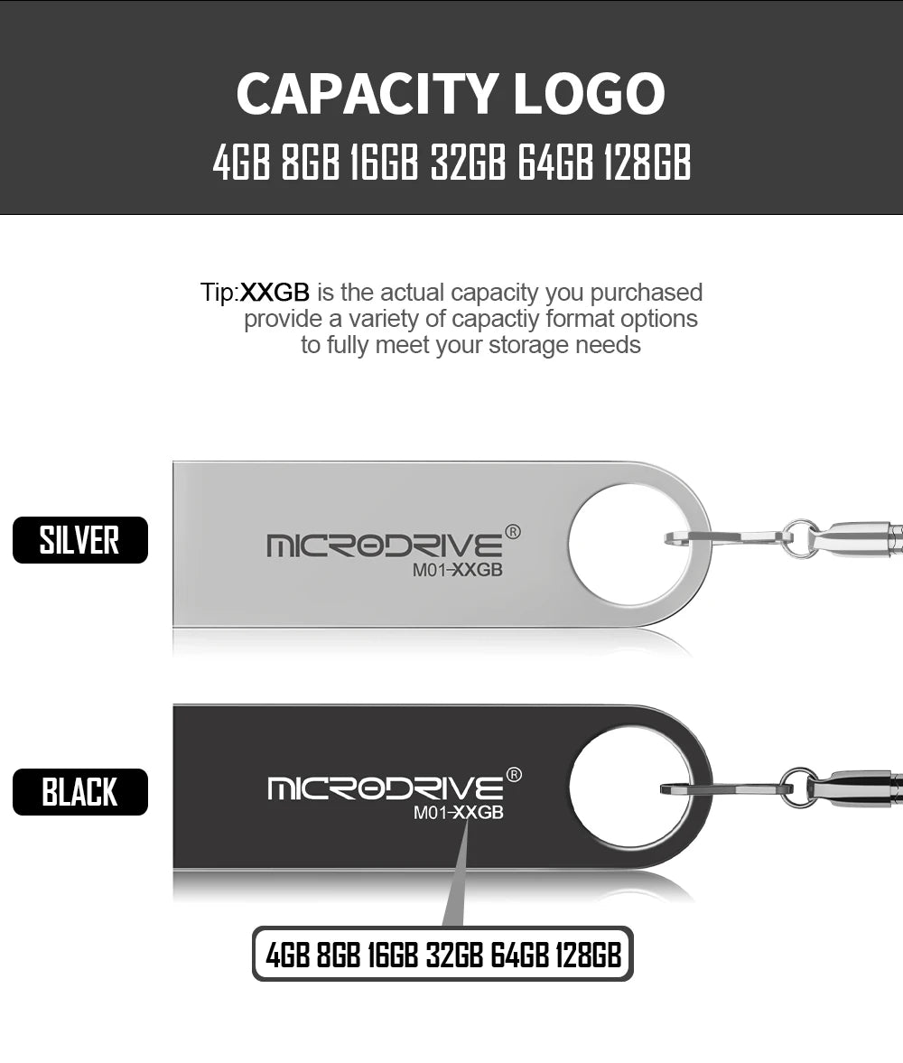 High Speed Memoria Flash Drive 8GB 32GB 64GB 128GB Waterproof USB 2.0 Metal Stick Custom Logo